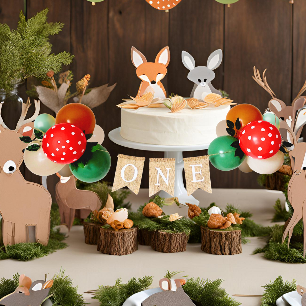 4 foot Woodland animals birthday leaves balloon garland ONE product photo 6