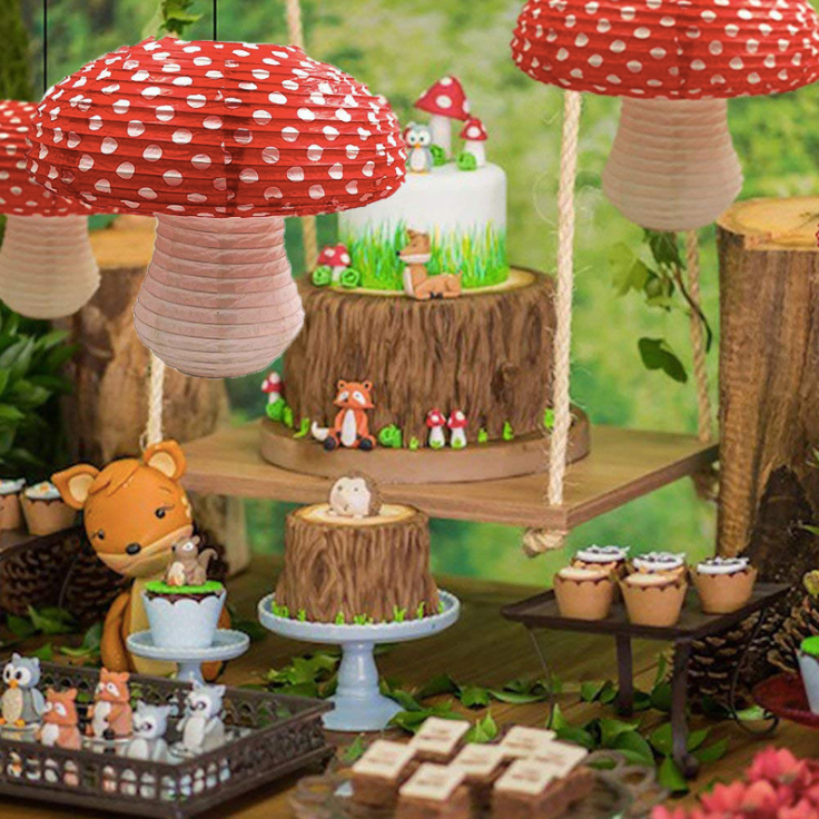 Mushroom Paper Lanterns – 6-Pack Hanging Lanterns In 3 Sizes For Alice In Wonderland & Fairy Parties
